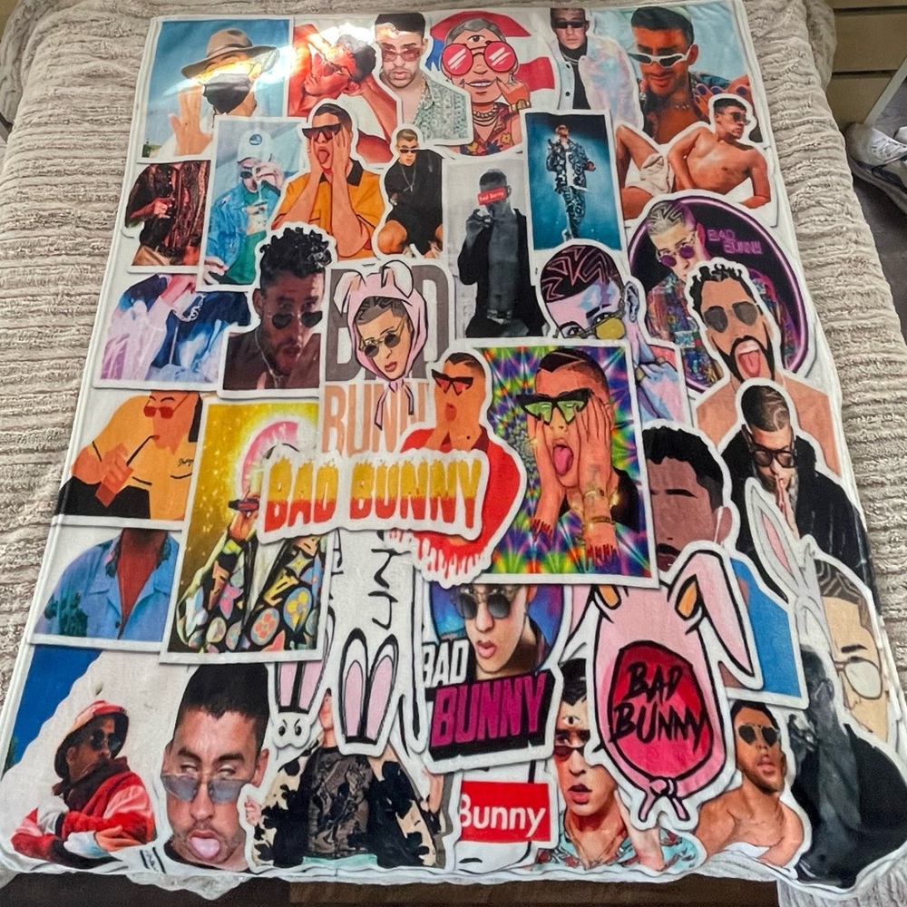Bad Bunny Collage Blanket